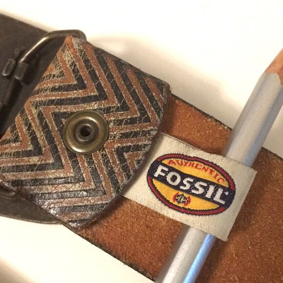 Fossil unisex belt massive buckle EUC brown black